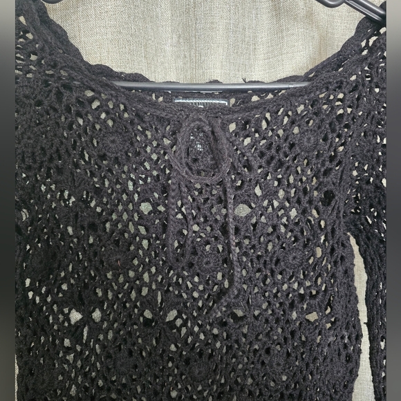 Vtg Y2k Set Of 2 Take Out Open Knit Long Sleeve Tops Ivory & Black Sz M Fairy - Picture 3 of 11